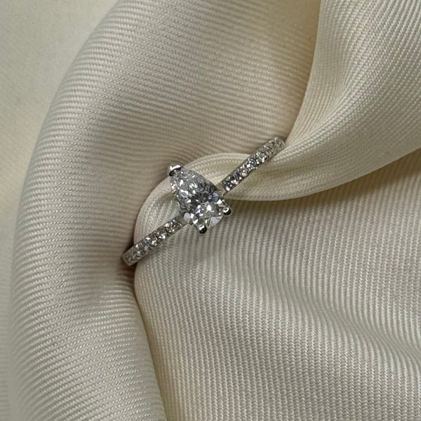 Platinum 0.50ct Pear Cut LAB Diamond Solitaire With Diamond Shoulders