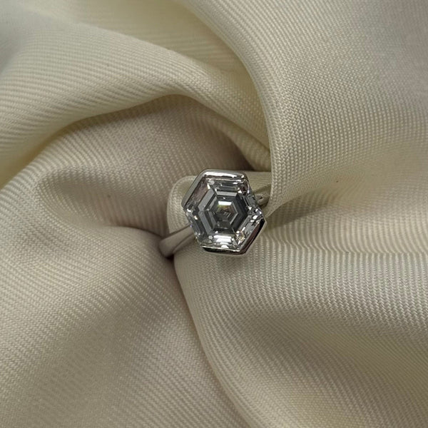 Platinum 2.00ct Hexagon Cut LAB Diamond Solitaire.
