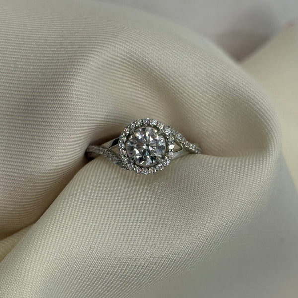 Platinum Halo Solitaire - Natural Mined Brilliant Cut 1.01ct Diamond