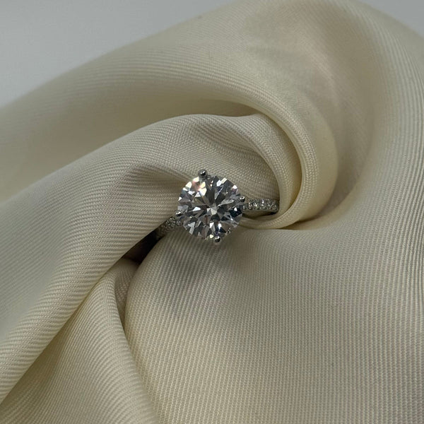 Platinum 2.75ct Brilliant Cut LAB Diamond Solitaire With Diamond Shoulders.