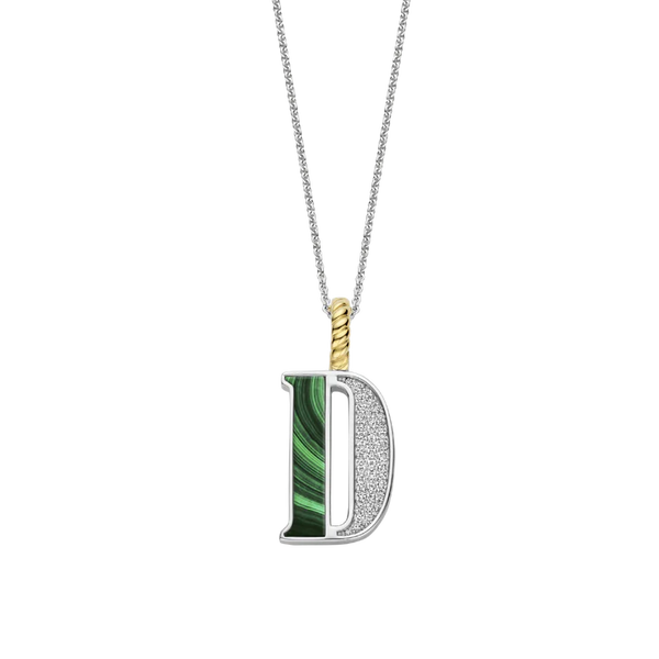 Ti Sento Silver Malachite 'D' Initial Pendant Necklace