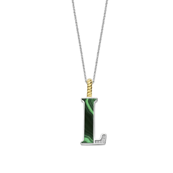 Ti Sento Silver Malachite 'L' Initial Pendant Necklace