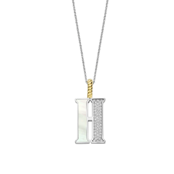 Ti Sento Silver Mother of Pearl 'H' Initial Pendant Necklace