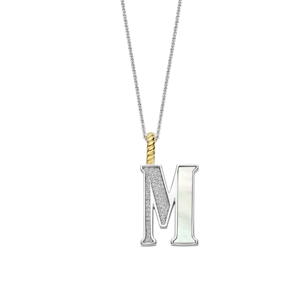 Ti Sento Silver Mother of Pearl 'M' Initial Pendant Necklace