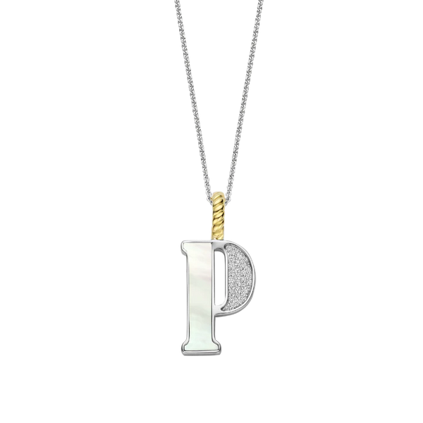 Ti Sento Silver Mother of Pearl 'P' Initial Pendant Necklace