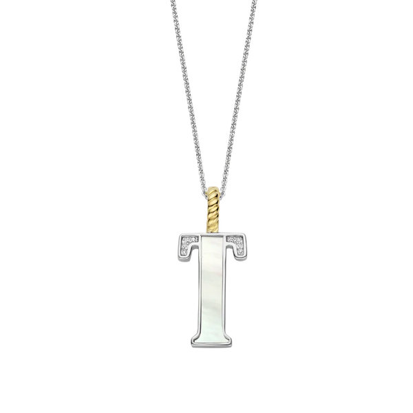 Ti Sento Silver Mother of Pearl 'T' Initial Pendant Necklace