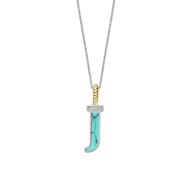 Ti Sento Silver Turquoise 'J' Initial Pendant Necklace
