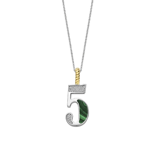 Ti Sento Silver Malachite '5' Number Pendant Necklace