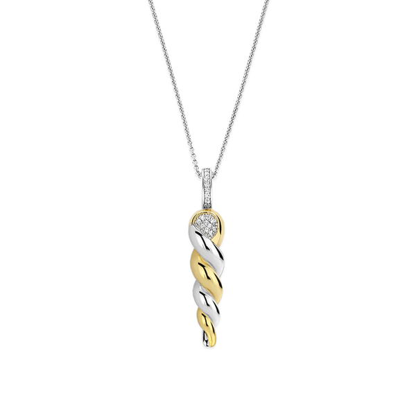 Ti Sento Mixed Metal Zirconia Twisted Pendant Necklace