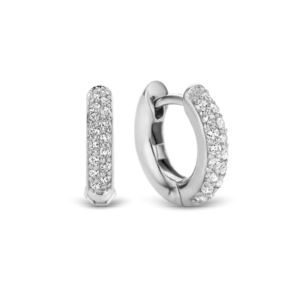 Ti Sento Silver Pave Zirconia Hoop Earrings