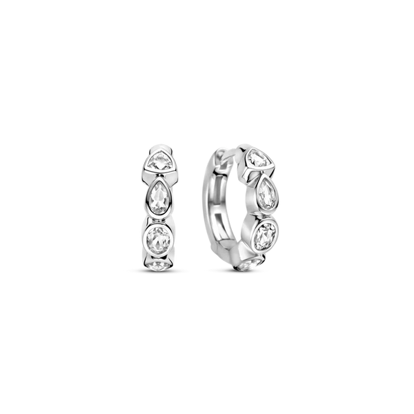 Ti Sento Silver Pearl & Oval Stone Hoop Earrings