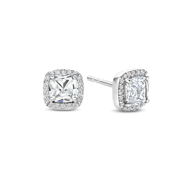 Ti Sento Silver Halo Pave Stone Stud Earrings