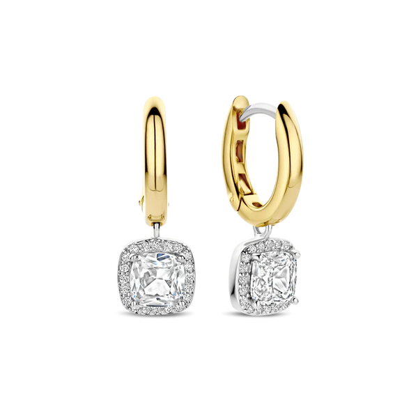 Ti Sento Gold Halo Pave Stone Hoop Earrings