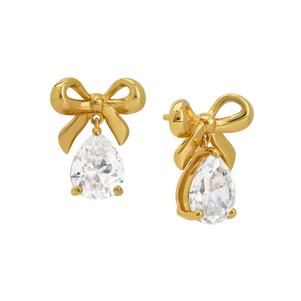 Amelia Bow Clear Cubic Zirconia & Gold Stud Earrings