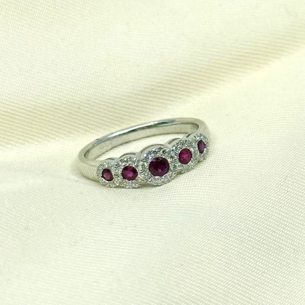 9ct White Gold Ruby And Diamond Ring