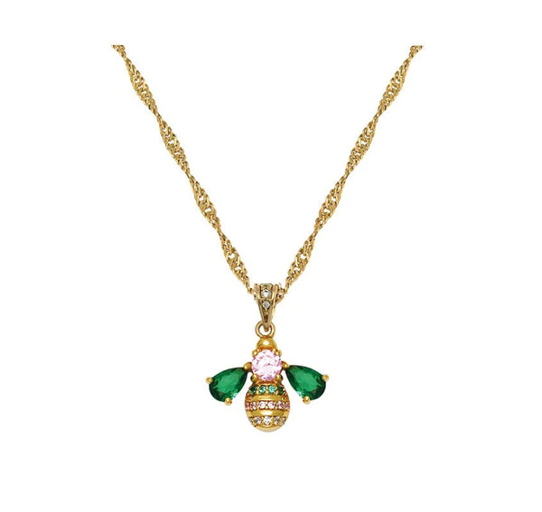 Beatrice Jewelled Bee Emerald, Blush Pink & Gold Necklace