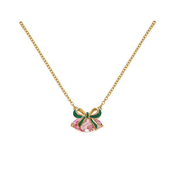 Amelia Bow Emerald Green, Blush Pink & Gold Necklace