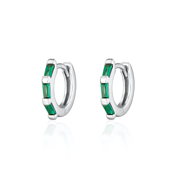 Scream Pretty Silver Baguette Huggie Earrings with Green Stones