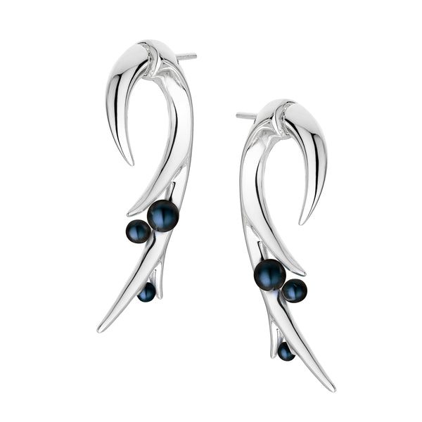 Shaun Leane Silver Hooked Black Pearl Large Earrings
