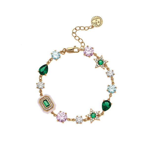 Celeste Blush Pink, Emerald Green & Gold Cluster Bracelet