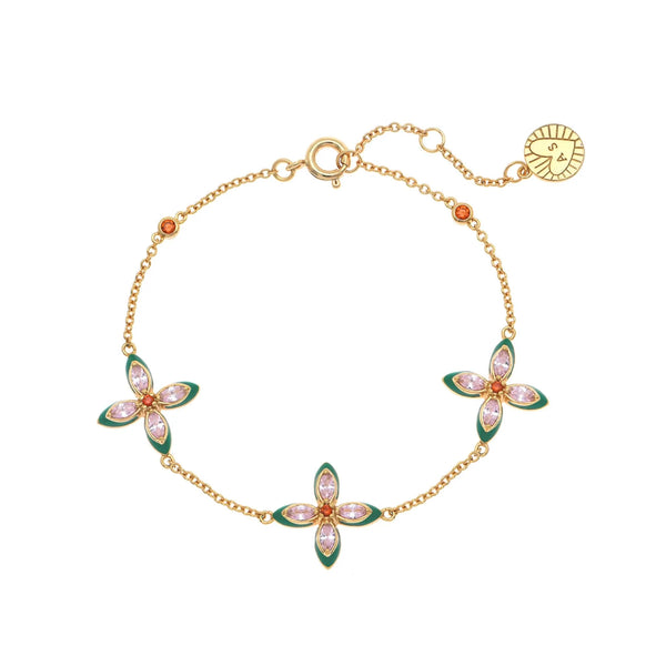Lucky Clover Emerald Enamel, Blush Pink & Gold Bracelet