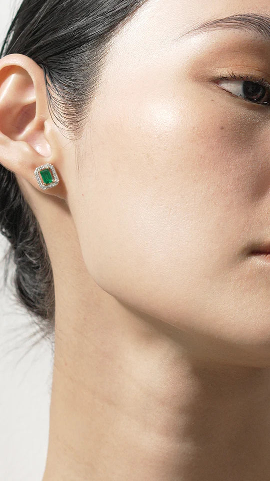 Carat London Silver Eton Emerald Green Border Studs