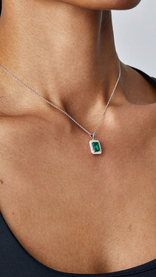 Carat London Silver Eton Green Emerald Necklace