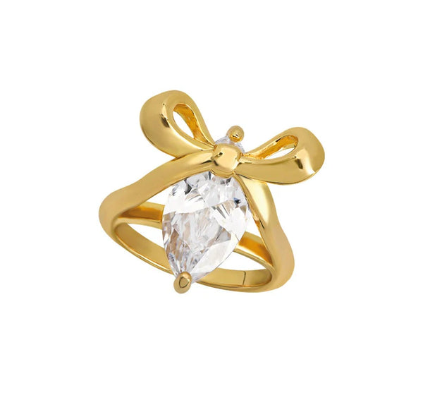 Amelia Bow Clear Cubic Zirconia & Gold Ring