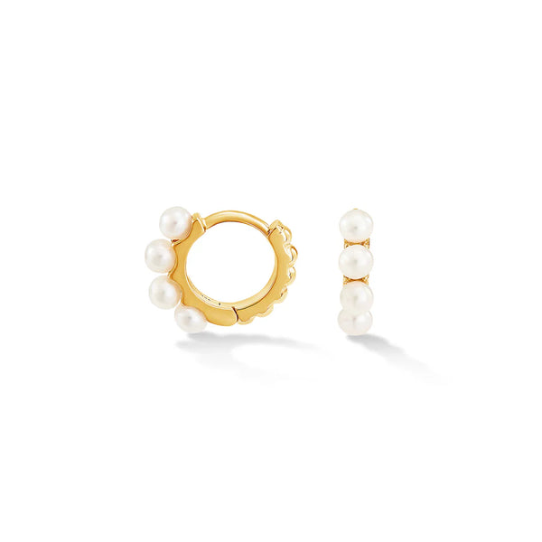 Dower & Hall Small Gold Timeless Pearl Huggie Hoop Earrings