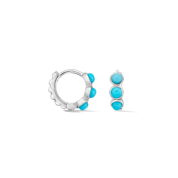 Dower & Hall Silver Small Azure Turquoise Huggie Hoop Earrings