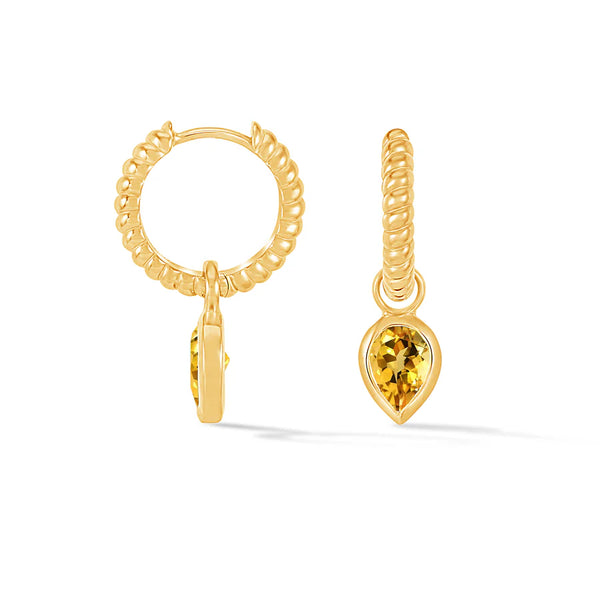 Dower & Hall Gold Citrine Twist Huggie Charm Hoop Earrings