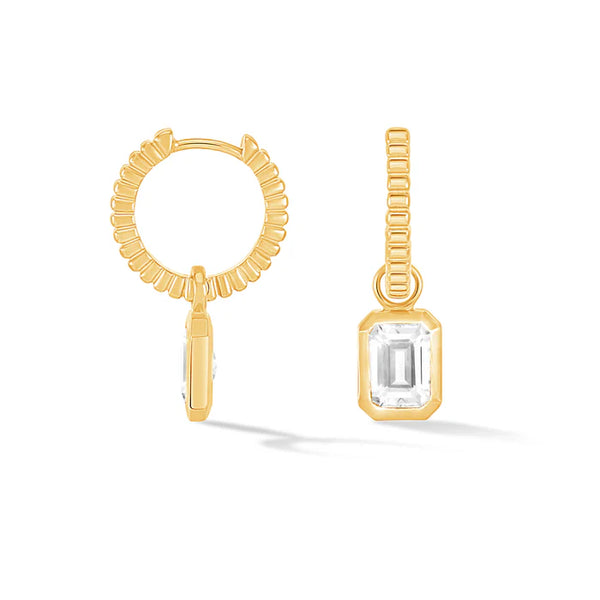 Dower & Hall Gold White Topaz Humbug Huggie Charm Hoops
