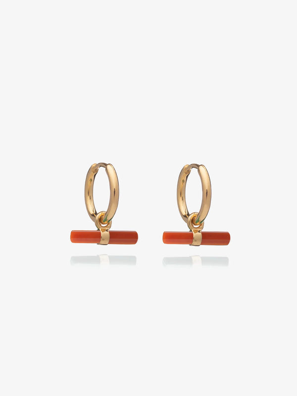 Rachel Jackson Gold Vitality Carnelian T-Bar Huggie Hoops