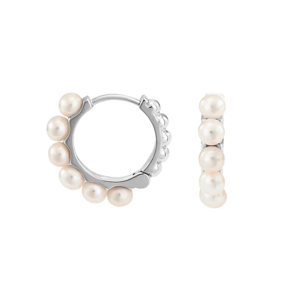 Dower & Hall Medium Silver Timeless Pearl Huggie Hoop Earrings