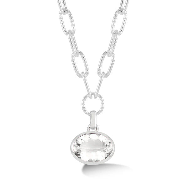 Dower & Hall Silver Large Oval White Topaz Array Necklace