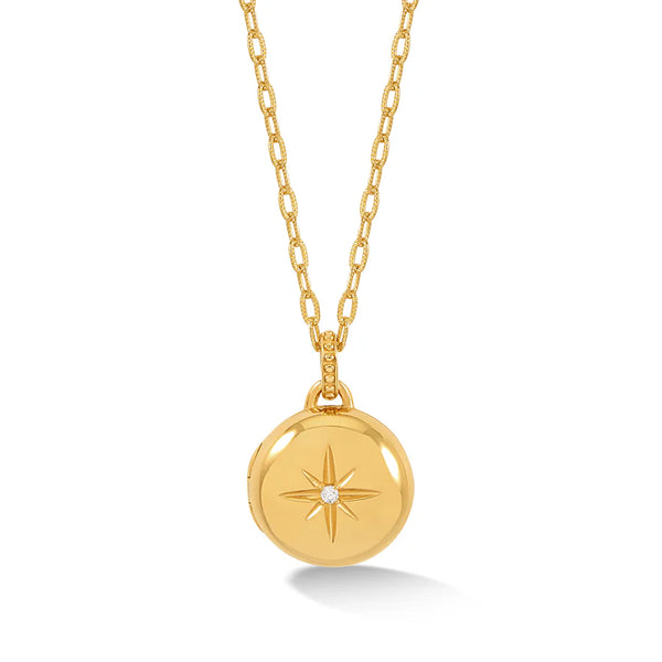 Dower & Hall Gold Diamond Starburst Round Locket Necklace