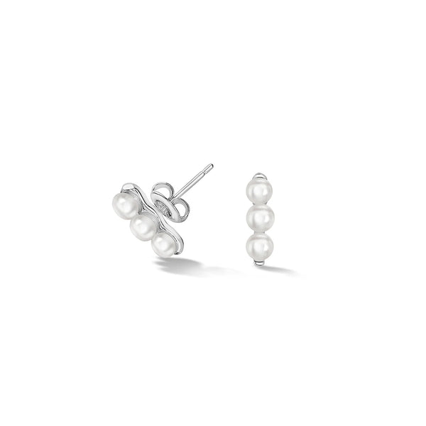 Dower & Hall Silver Timeless Triple Pearl Bar Stud Earrings