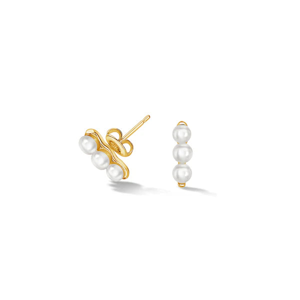 Dower & Hall Gold Timeless Triple Pearl Bar Stud Earrings