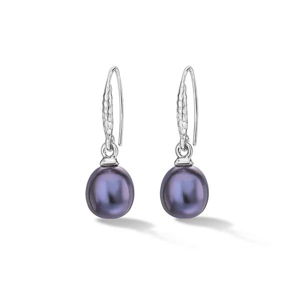 Dower & Hall Silver 8mm Oval Peacock Luna Pearl Drop Earrings