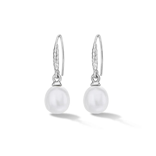 Dower & Hall Silver 8mm Oval White Luna Pearl Drop Earrings