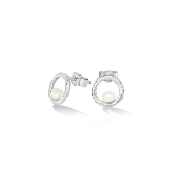 Dower & Hall Silver Open Circle and White Pearl Waterfall Earrings