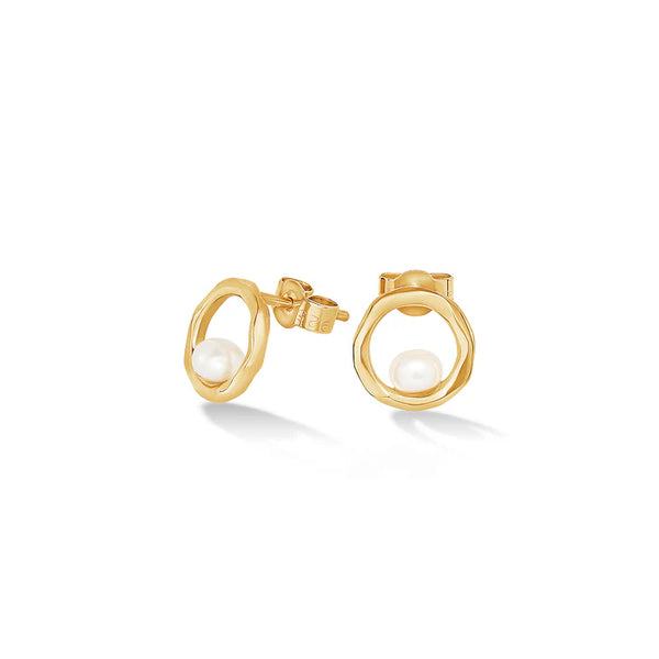 Dower & Hall Gold Open Circle and White Pearl Waterfall Earrings