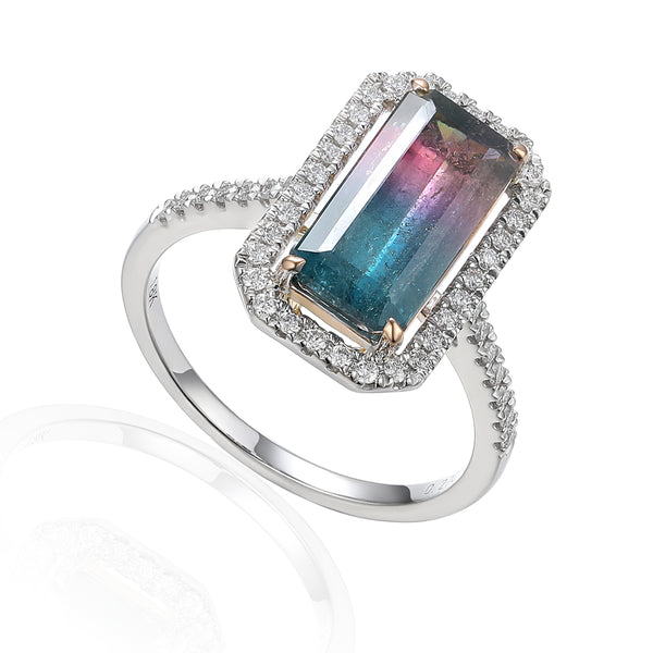 Bi-Colour Tourmaline & Diamond Ring