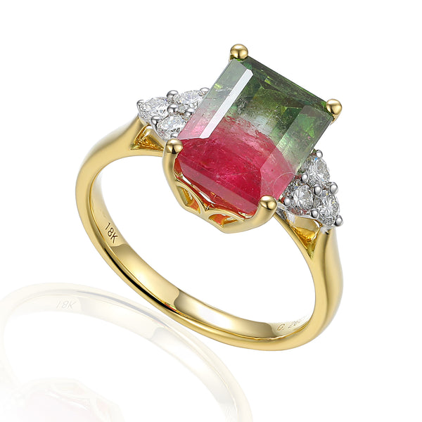 Watermelon Tourmaline & Diamond Ring