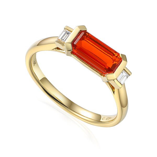 Fire Opal & Diamond Ring