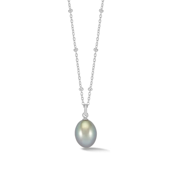 Dower & Hall Silver Oval Dove Grey Freshwater Pearl Necklace