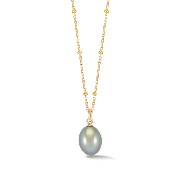 Dower & Hall Gold Oval Dove Grey Freshwater Pearl Necklace