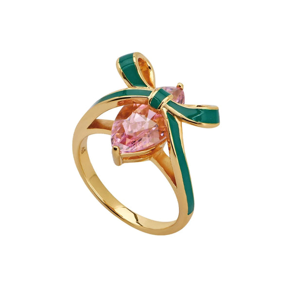 Amelia Bow Emerald, Blush Pink & Gold Ring