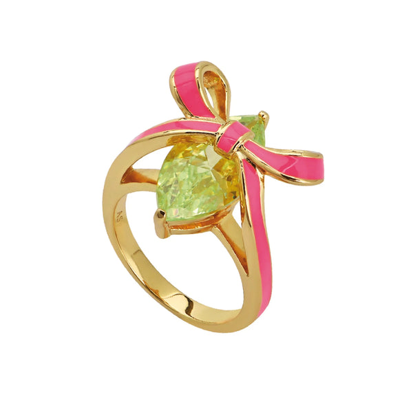 Amelia Bow Ring Pink, Lime Green & Gold Ring