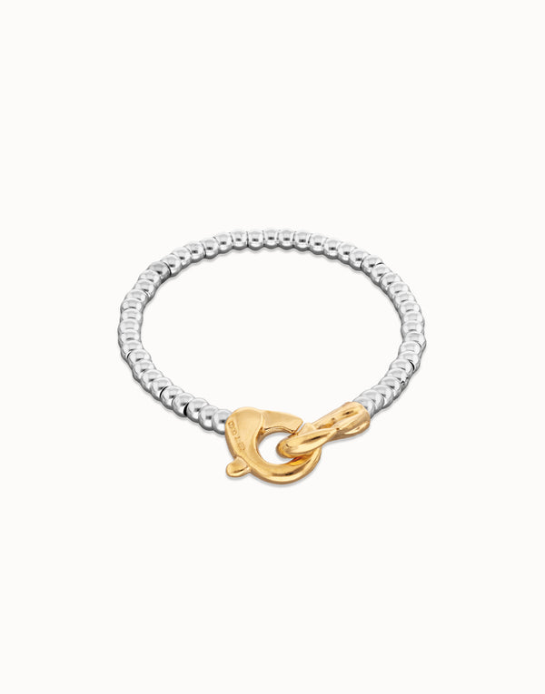 UNO de 50 Silver Small Beads Bracelet with Gold Interlaced Carabiner